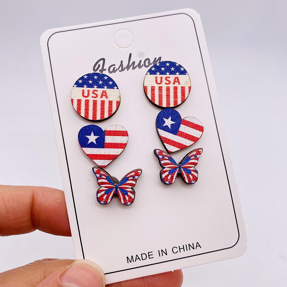 Wholesale American Independence Day Heart Shape Butterfly Wooden Earrings ACC-ES-CY021