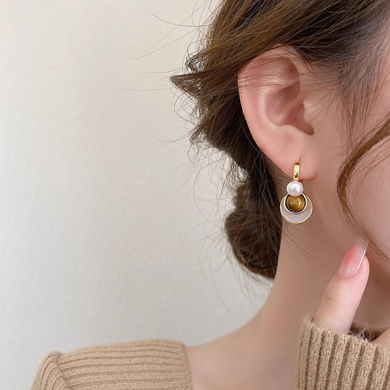 Wholesale Light Luxury Maillard Tiger Eye Tassel Earrings