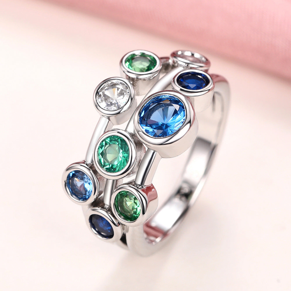 Wholesale Stylish Copper Zircon Ring Geometric Sweet Cool Women' s Jewelry Accessory
