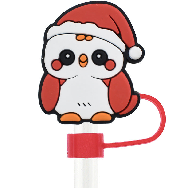 Wholesale Random 100pcs Christmas Cartoon Puppy 10mm PVC Soft Straw Tube Cap ACC-SCR-RYY094