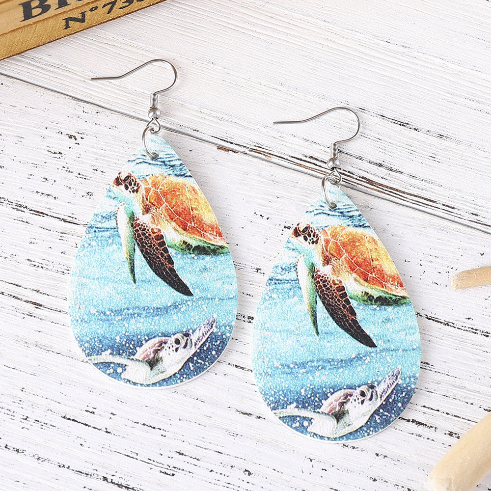 Wholesale Turtle Earrings Protection for Marine Animals Double Sided PU Leather Earrings ACC-ES-ChuLian018