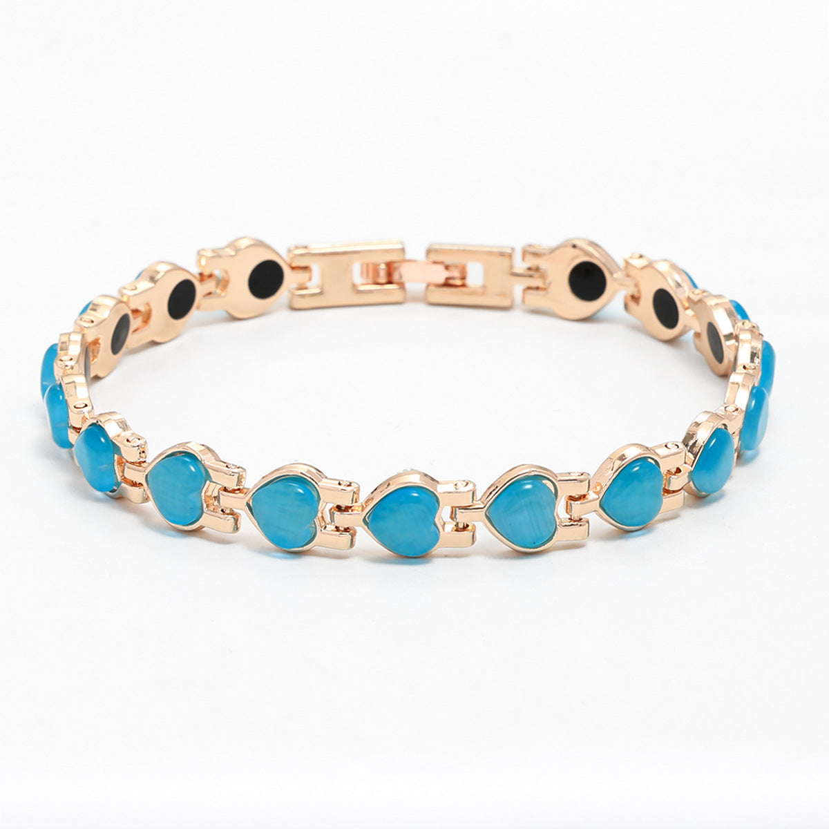 Wholesale Fashion Heart-Shaped Love Bracelet with Imitation Cat' s Eye Stone Zinc Alloy Electroplating Colorful Jewelry Accessory