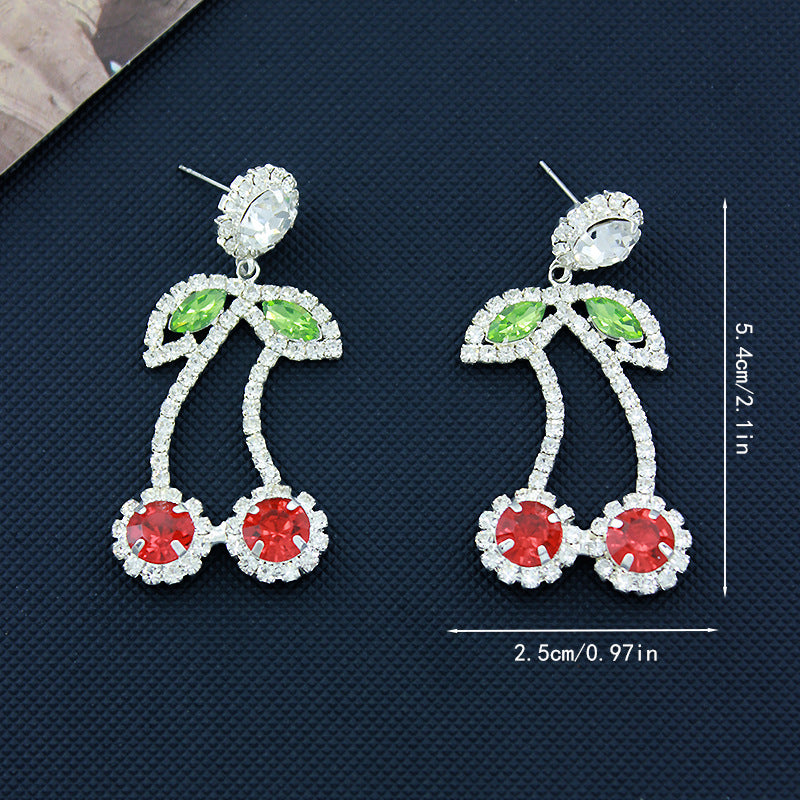 Wholesale  Red Rhinestone Cherry Pendant Earrings
