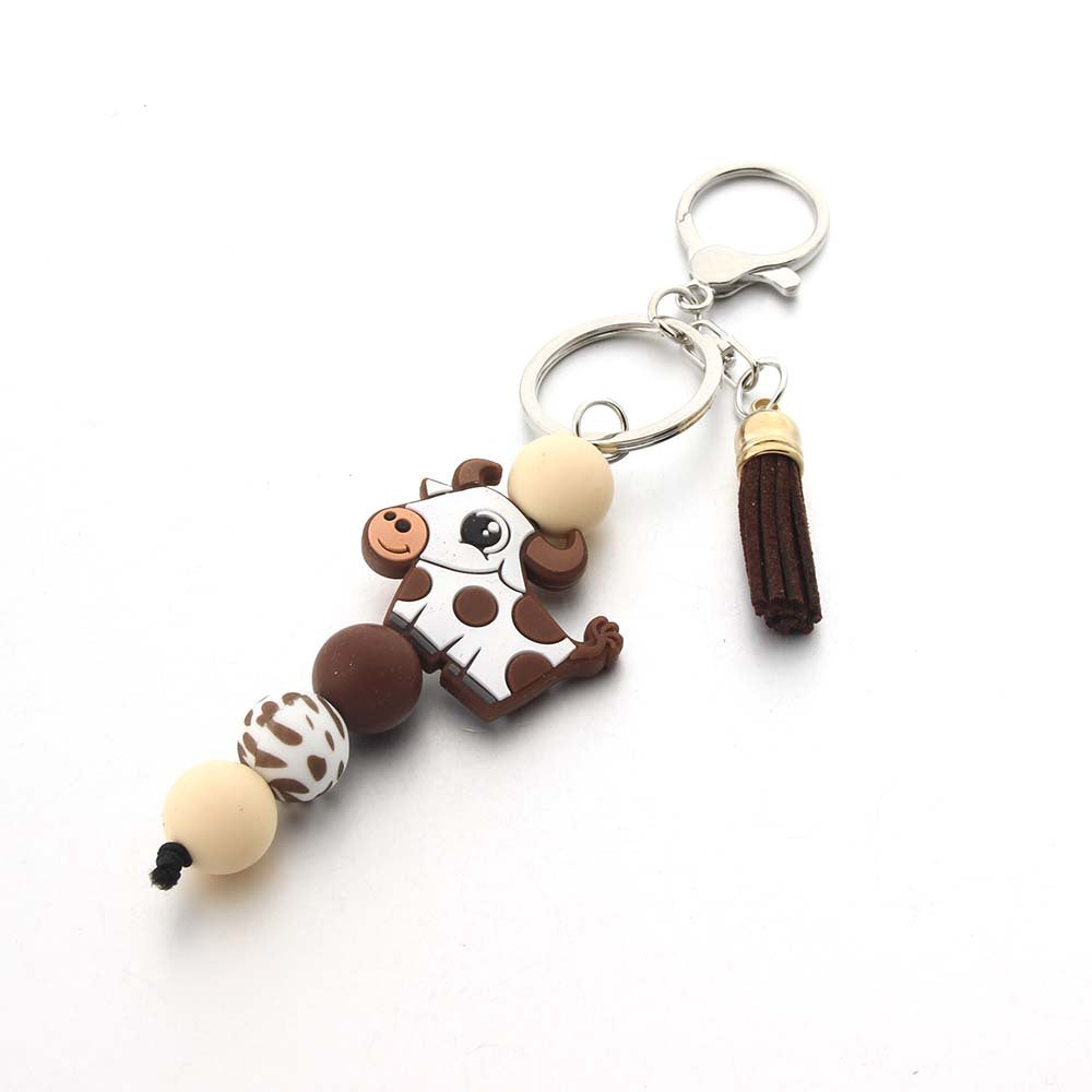 Wholesale Cartoon Cow Silicone Beaded Keychain Cute Keychain ACC-KC-JinAn008