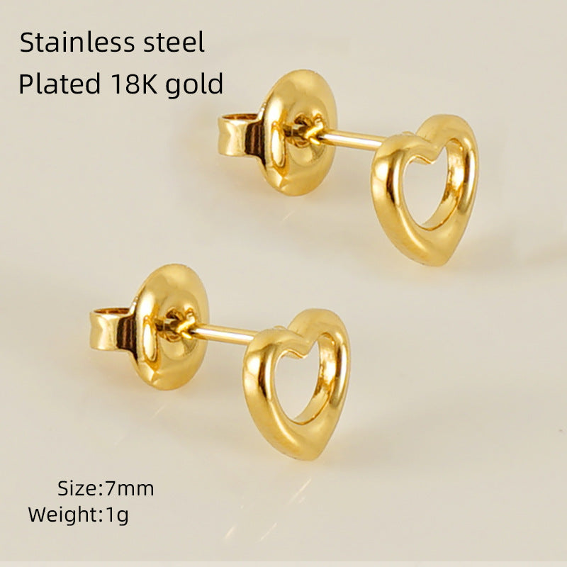 Wholesale European and American Ins Style Mini Titanium Steel Earrings,  Elegant Heart-Shaped Earrings,  18K Stainless Steel Irregular Earrings for Women