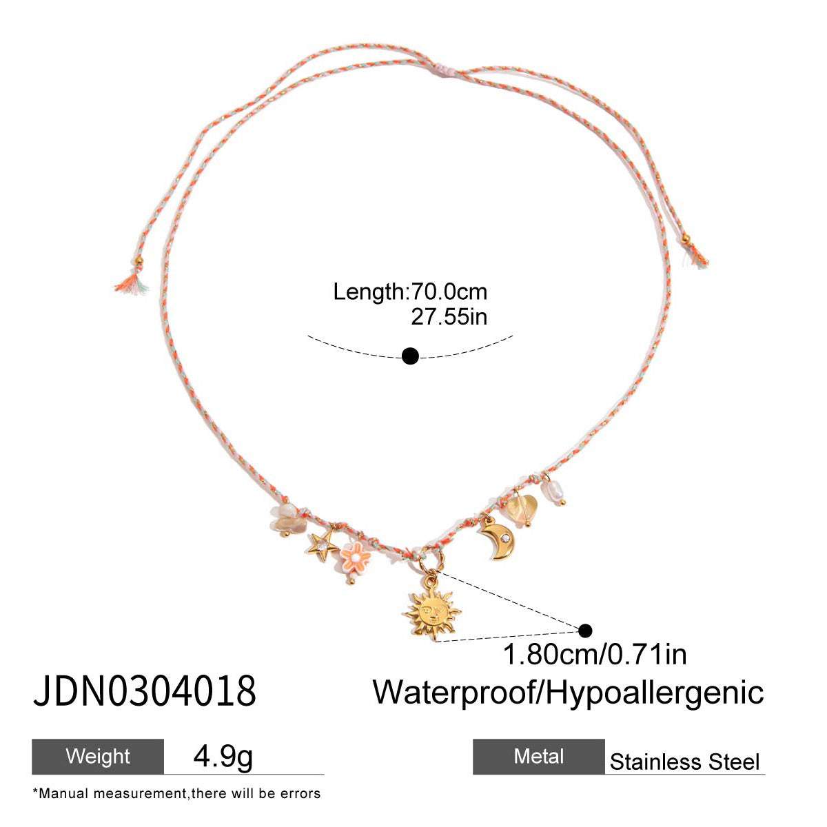 Wholesale 18K Gold Stainless Steel Pearl Shell Pink Oil Dripping Flower Cherry Necklace