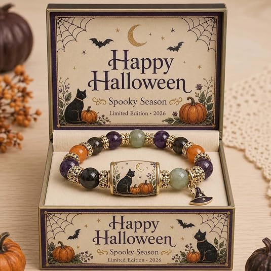Wholesale  Black Cat Hand Beaded Bracelet Witch Hat Pumpkin Charm Jewelry Accessory Boutique Resale