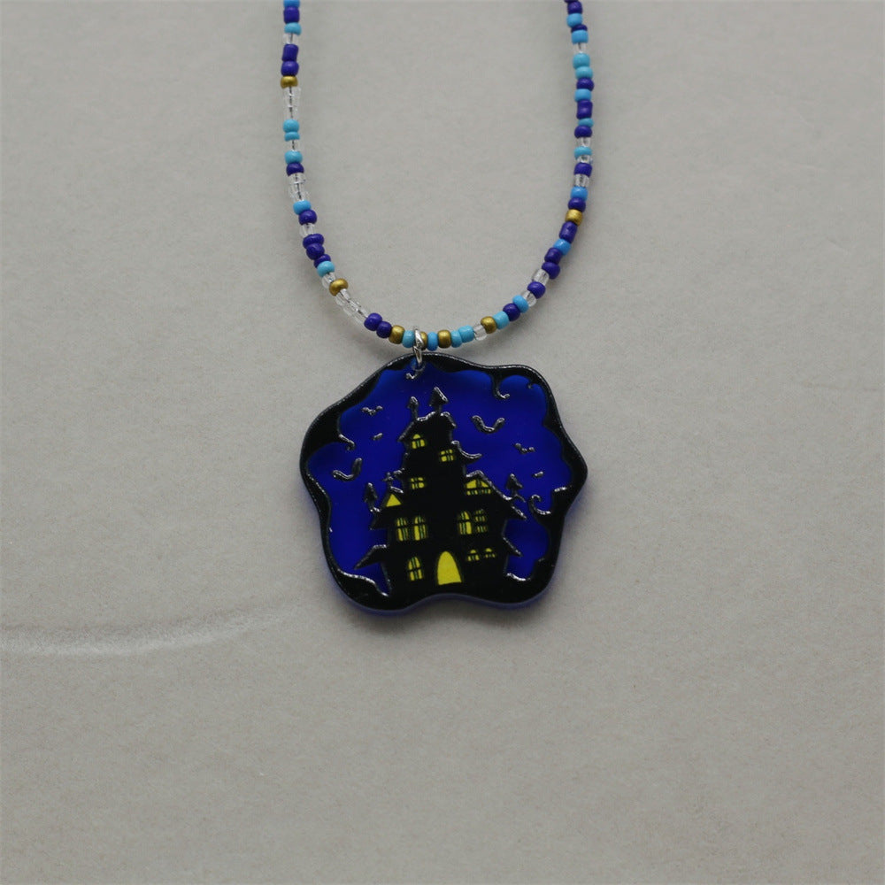 Wholesale  Halloween Funny Ghost Cartoon Cute Pumpkin Pendant  Rice Bead Necklace