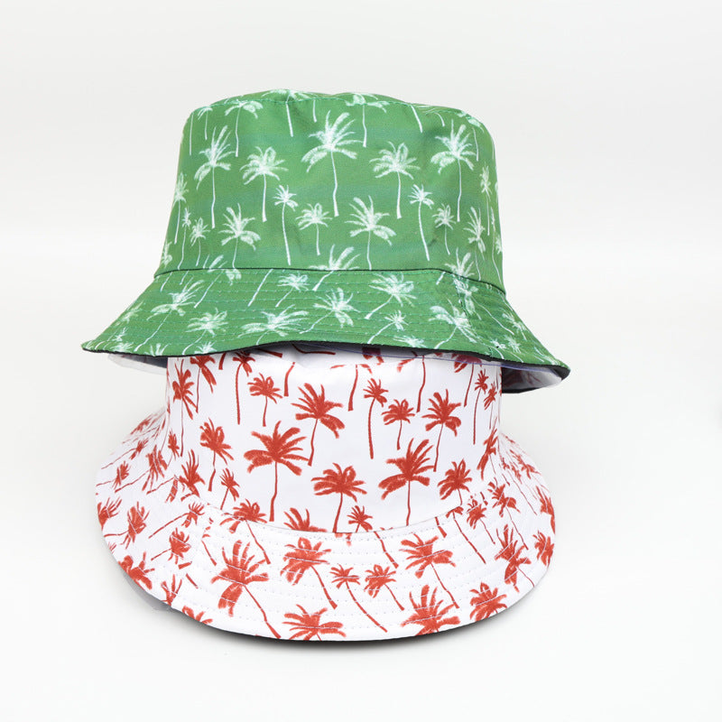 Wholesale  Coconut Tree Double-sided Fisherman Hat Bucket Hat