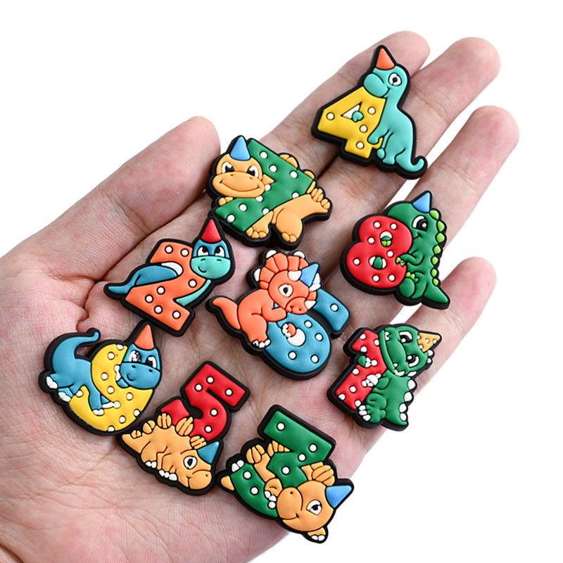 Wholesale Random 100pcs Digital Dinosaur PVC Soft Rubber Shoe Buckle Decoration ACC-SC-RYY059