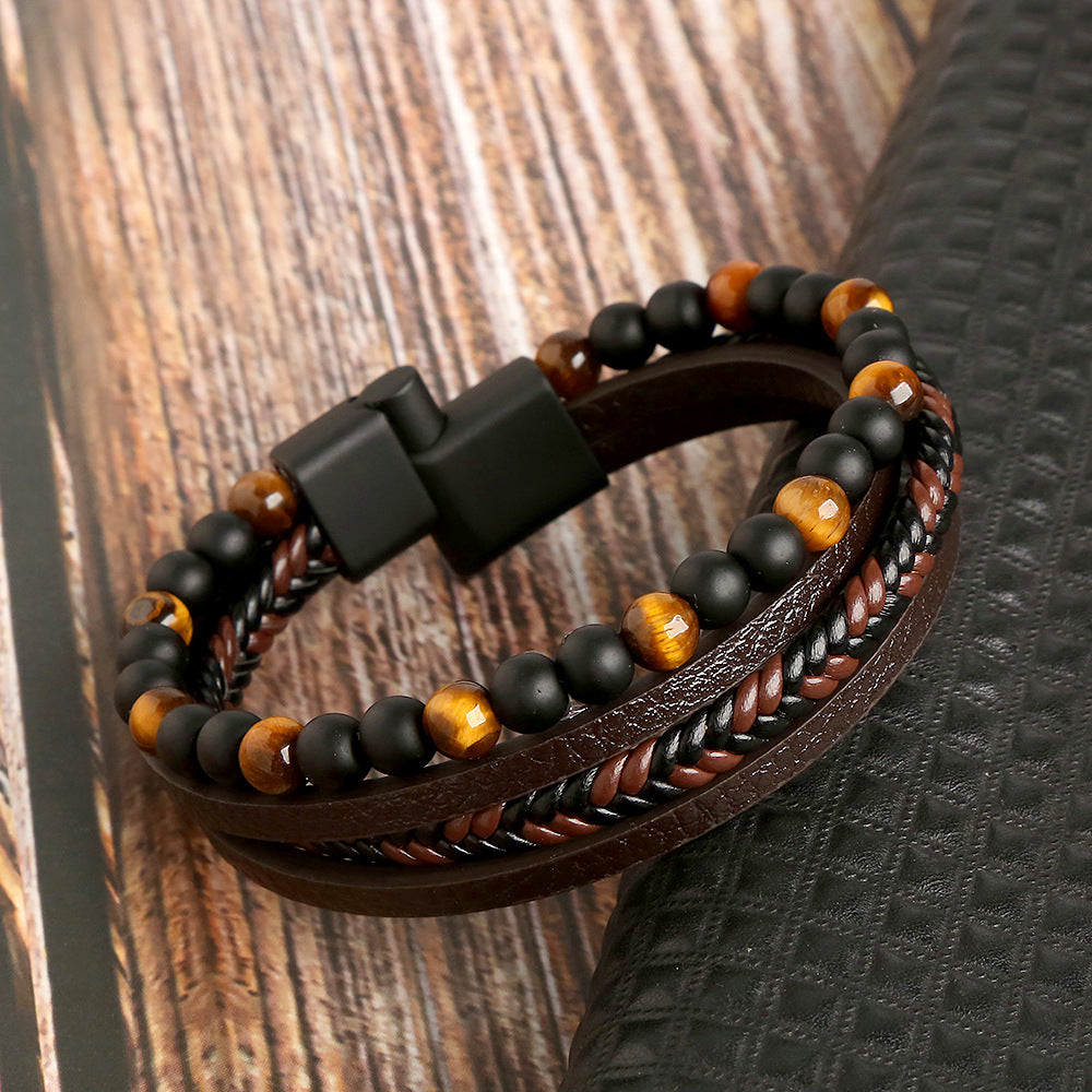 Wholesale handmade bracelets for men braided natural obsidian bracelet ACC-BT-Hongx004