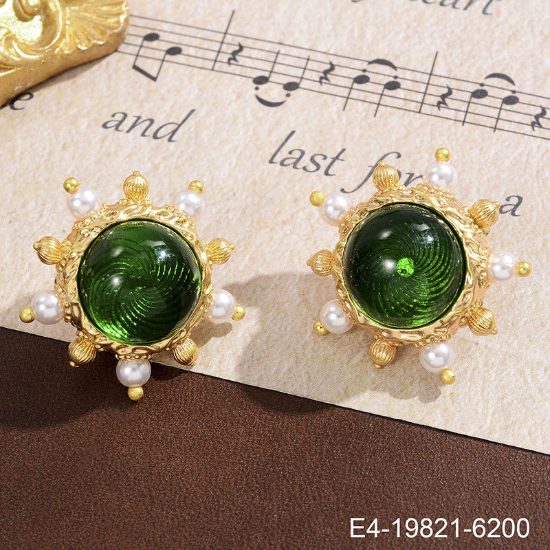 Wholesale Green Rhinestone Pearl Geometric Earrings