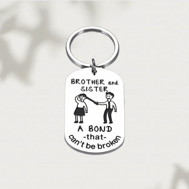 Wholesale Stainless Steel Funny Sibling Keychain Laser Engraved Dog Tag Style Everyday Gift Accessory