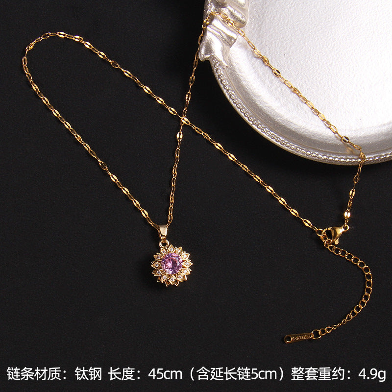 Wholesale Zircon Rotating Four Leaf Clover Flower Pendant Titanium Steel Necklace ACC-NE-Rongc006