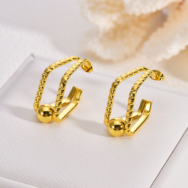 Wholesale 2PCS Stainless steel simple gold earrings