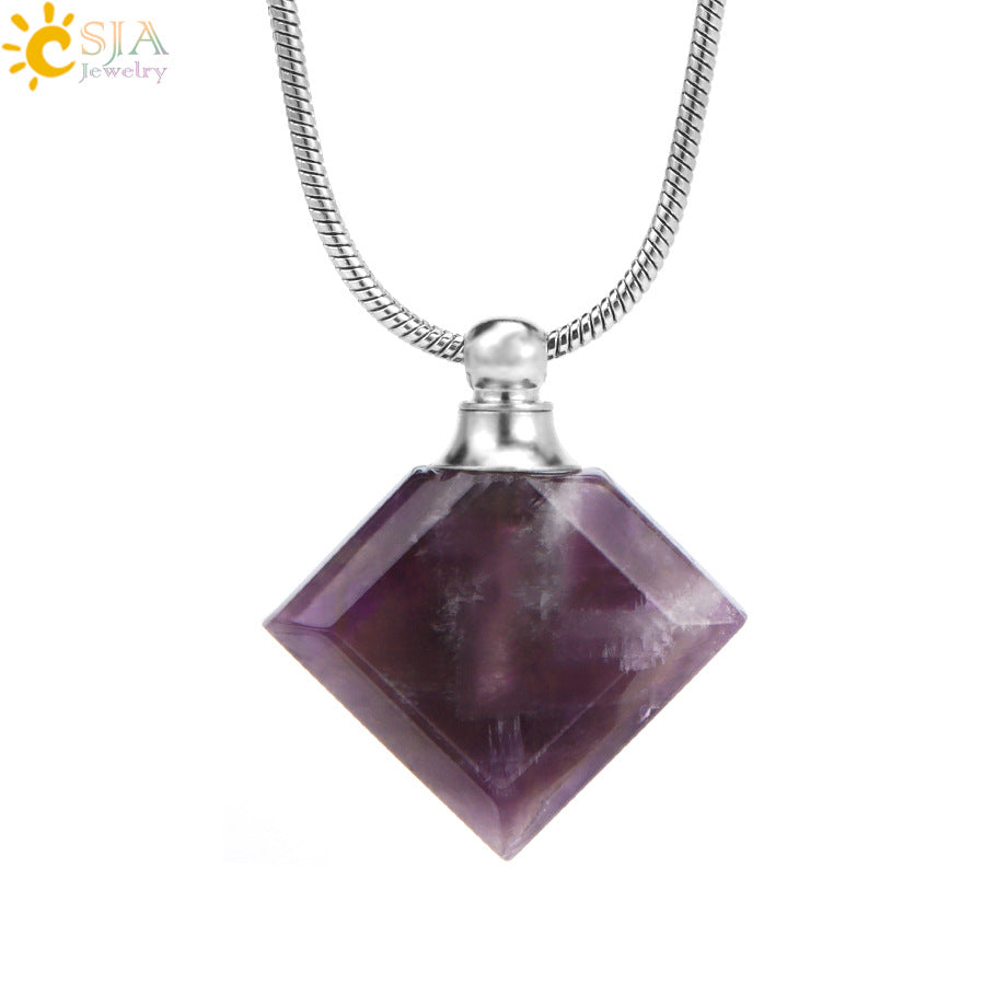 Wholesale Natural Stone Crystal Perfume Diffuser Small Pendant Necklace ACC-NE-HuaiShe004