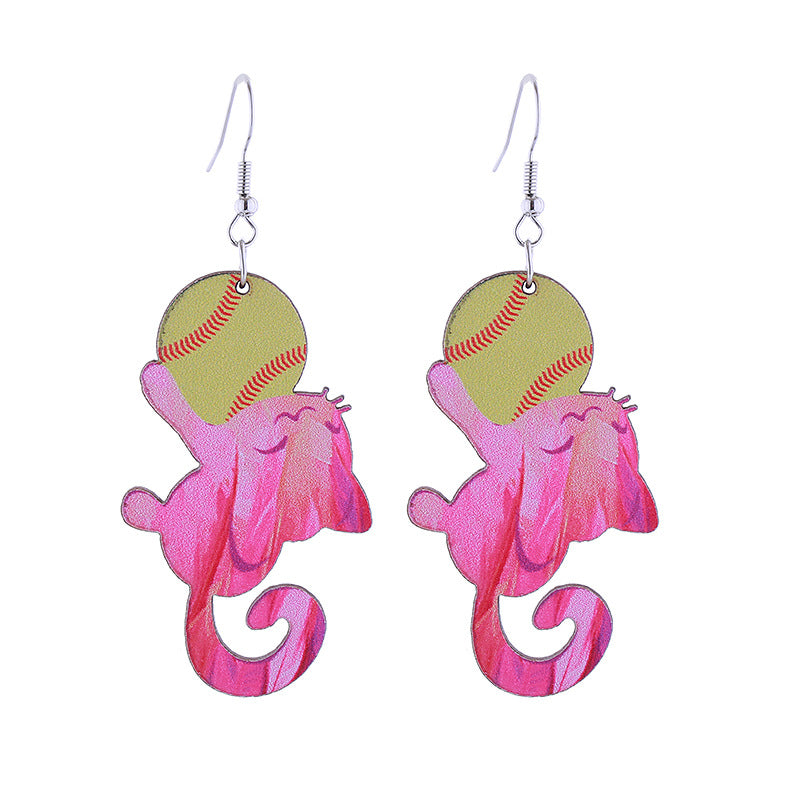 Wholesale Flame Super Rugby Baseball Sports Style Wooden Hollow Earrings