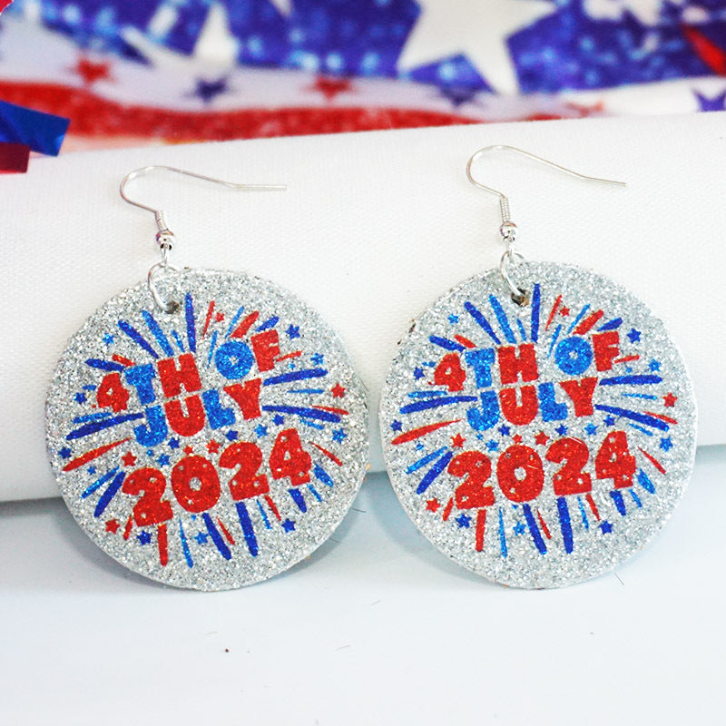 Wholesale 2 Pairs/pack American Independence Day Love Pentagram Drop-shaped Leather Earrings ACC-ES-HY043
