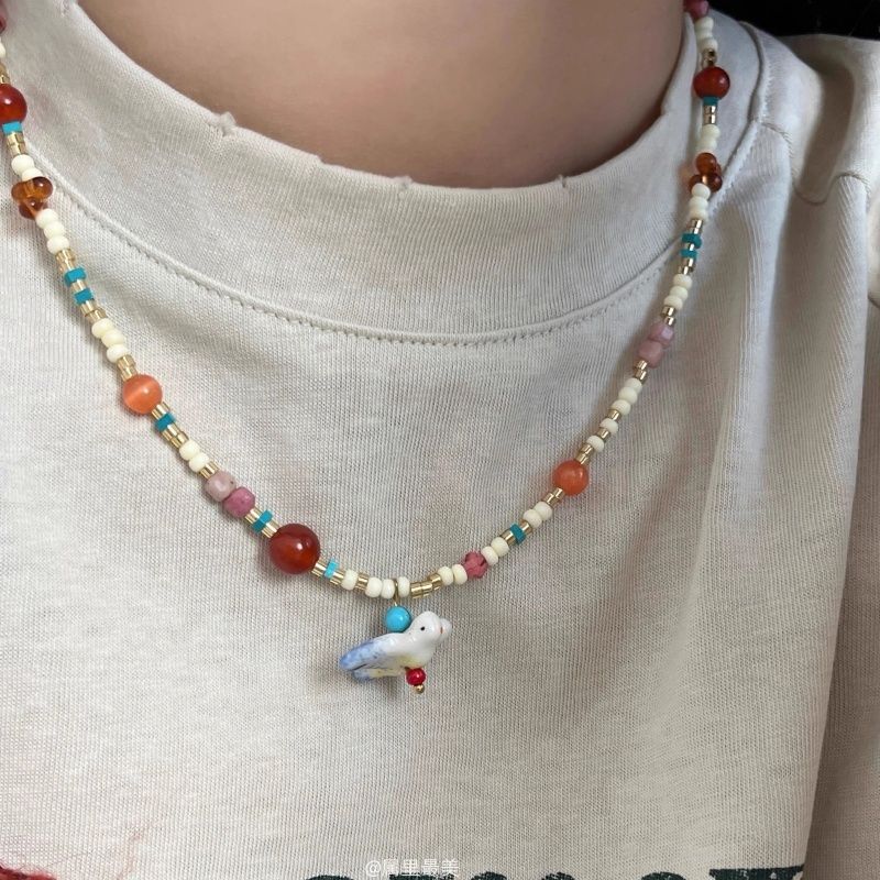 Wholesale  Colorful Natural Stone Rice Beads Necklace