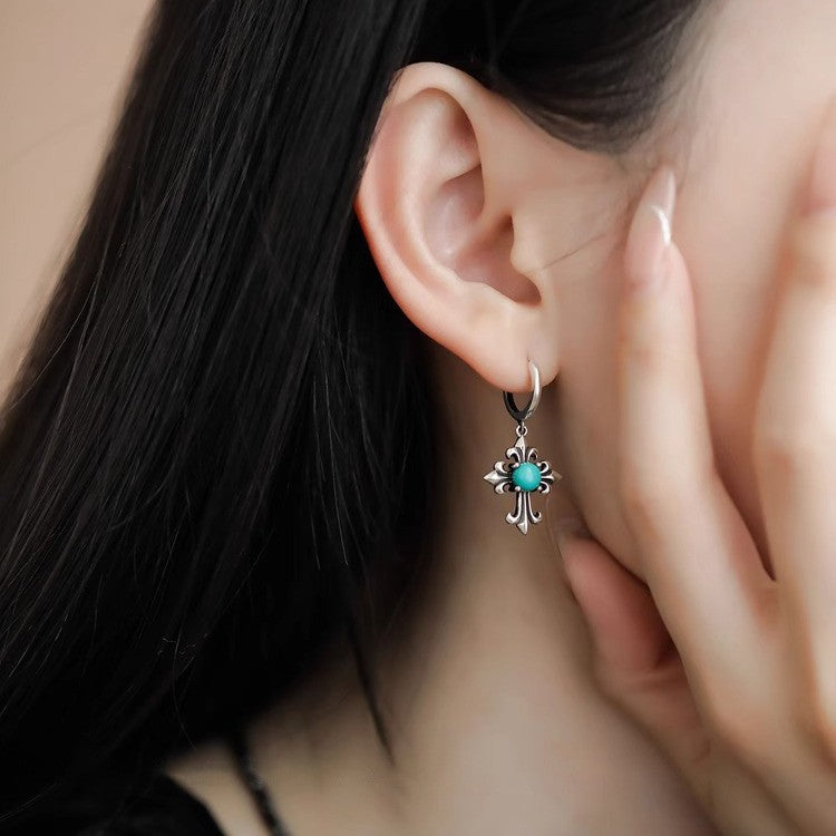 Wholesale Vintage heavy-duty turquoise cross earrings