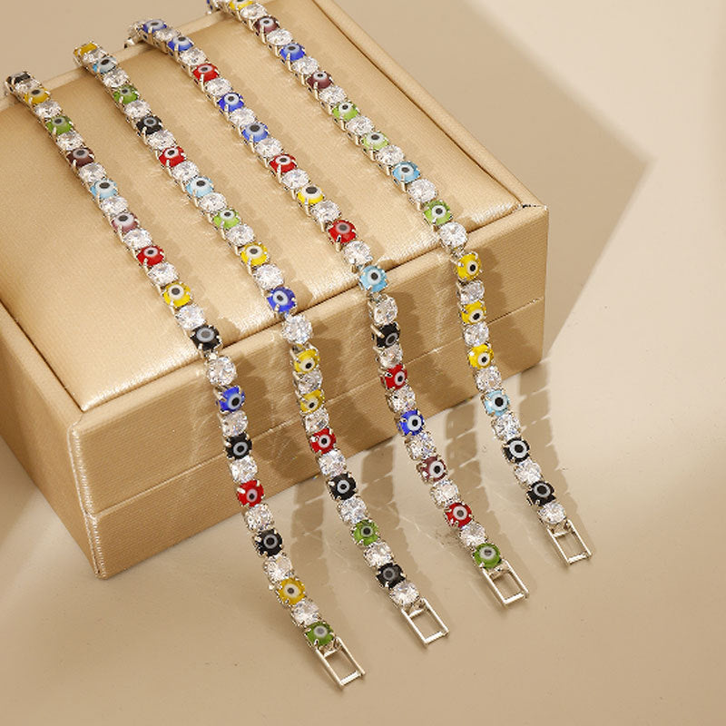 Wholesale Evil Eye Geometric Bracelet with Colorful Zircon,  Copper Plated,  Trendy Jewelry Accessory