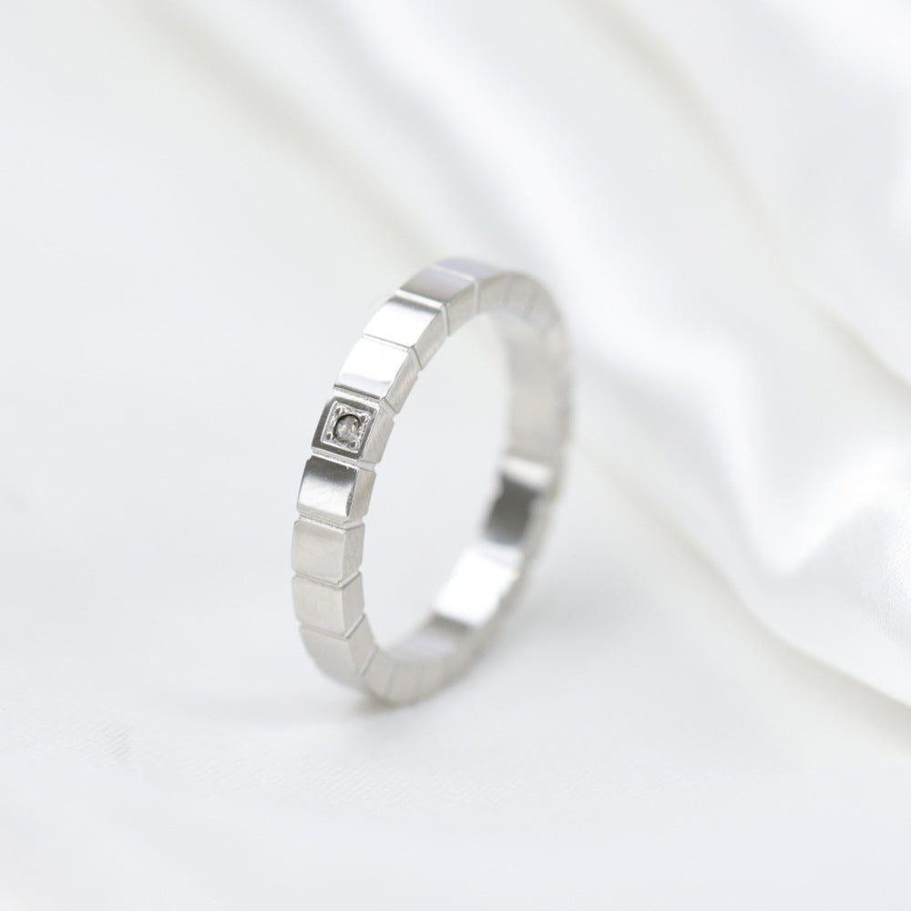 Wholesale 3MM diamond-set square symmetrical stainless steel ring