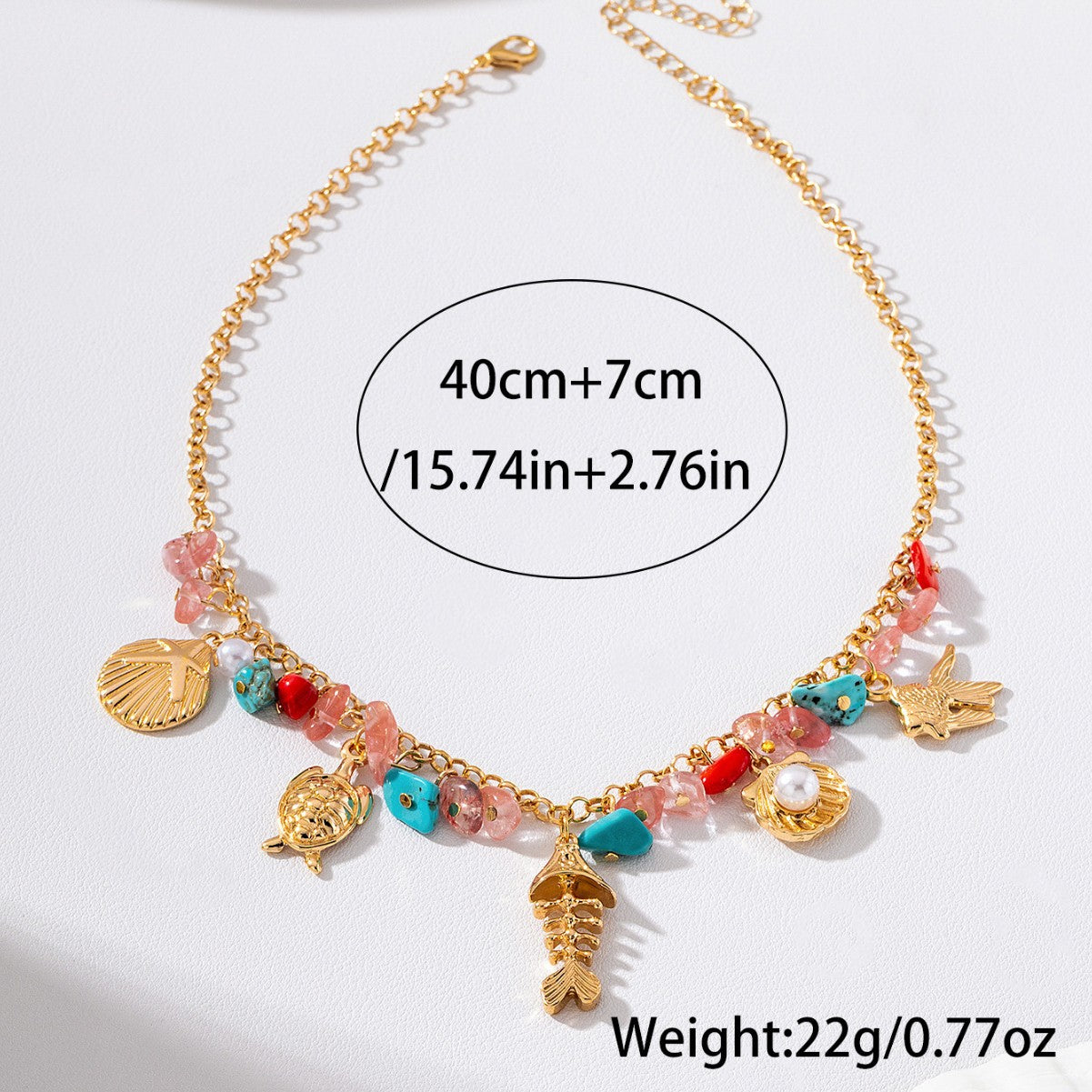 Wholesale Bohemian Ocean Style Choker Necklace Shell Fishbone Sea Turtle Colorful Stone Pearl Gold Plated Fashion Accessory