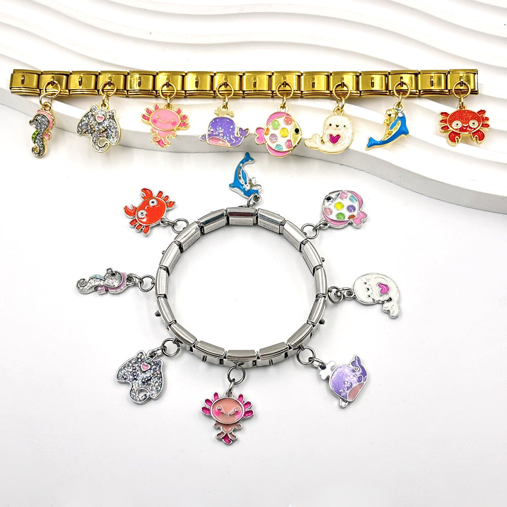 Wholesale  Italian Charm Bracelet 9mm DIY Animal Series   Creative Stainless Steel Composable Bracelet