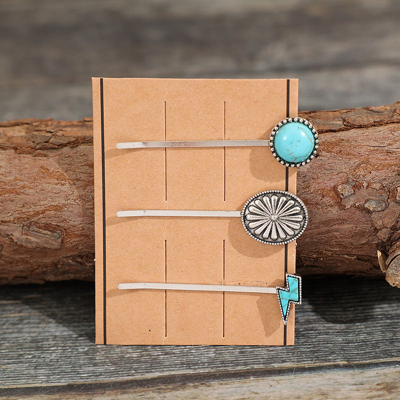Wholesale vintage turquoise alloy flower ethnic style Western hair clip