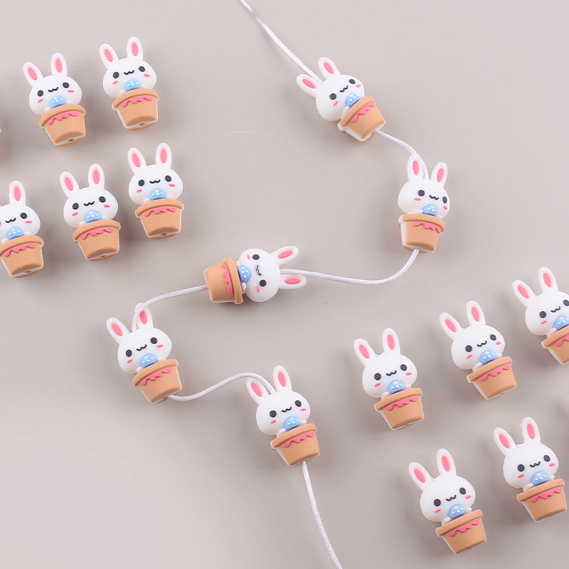 Wholesale Cartoon Cute Easter Cartoon Animal Little White Rabbit Series Focal Beads DIY Bead Accessories