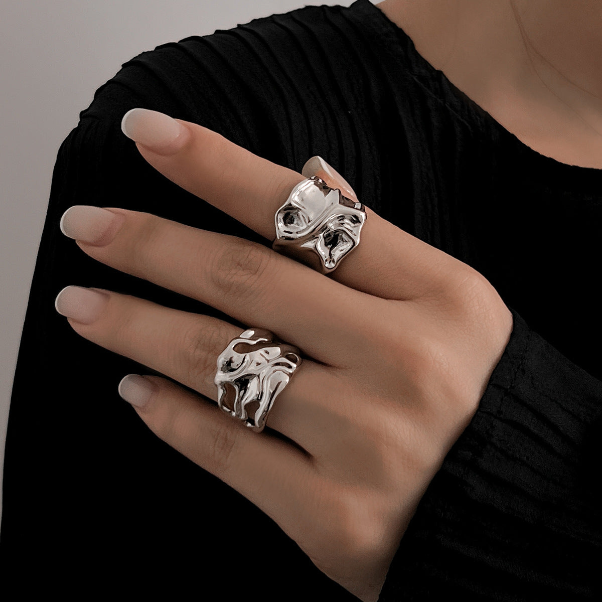 Wholesale geometric ring personality hollow metal rings suit