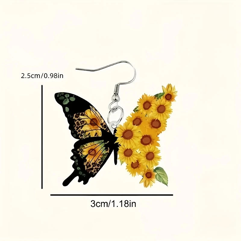 Wholesale Sunflower Butterfly Acrylic Earrings 2D Cartoon Design Fashion Accessory For Women Boutique Resale