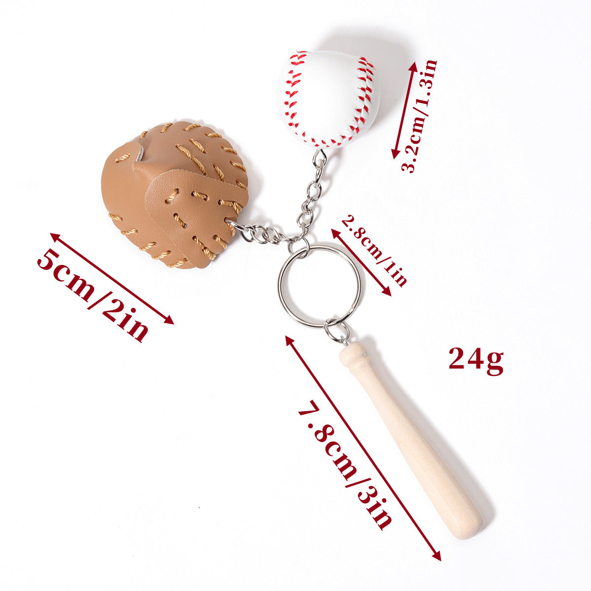 Wholesale PU leather baseball three-piece keychain