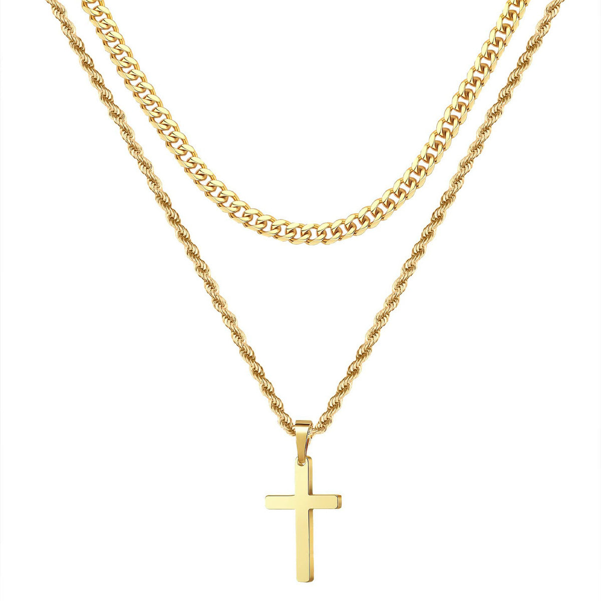 Wholesale Stainless Steel Double Twist Chain Cross Pendant Necklace
