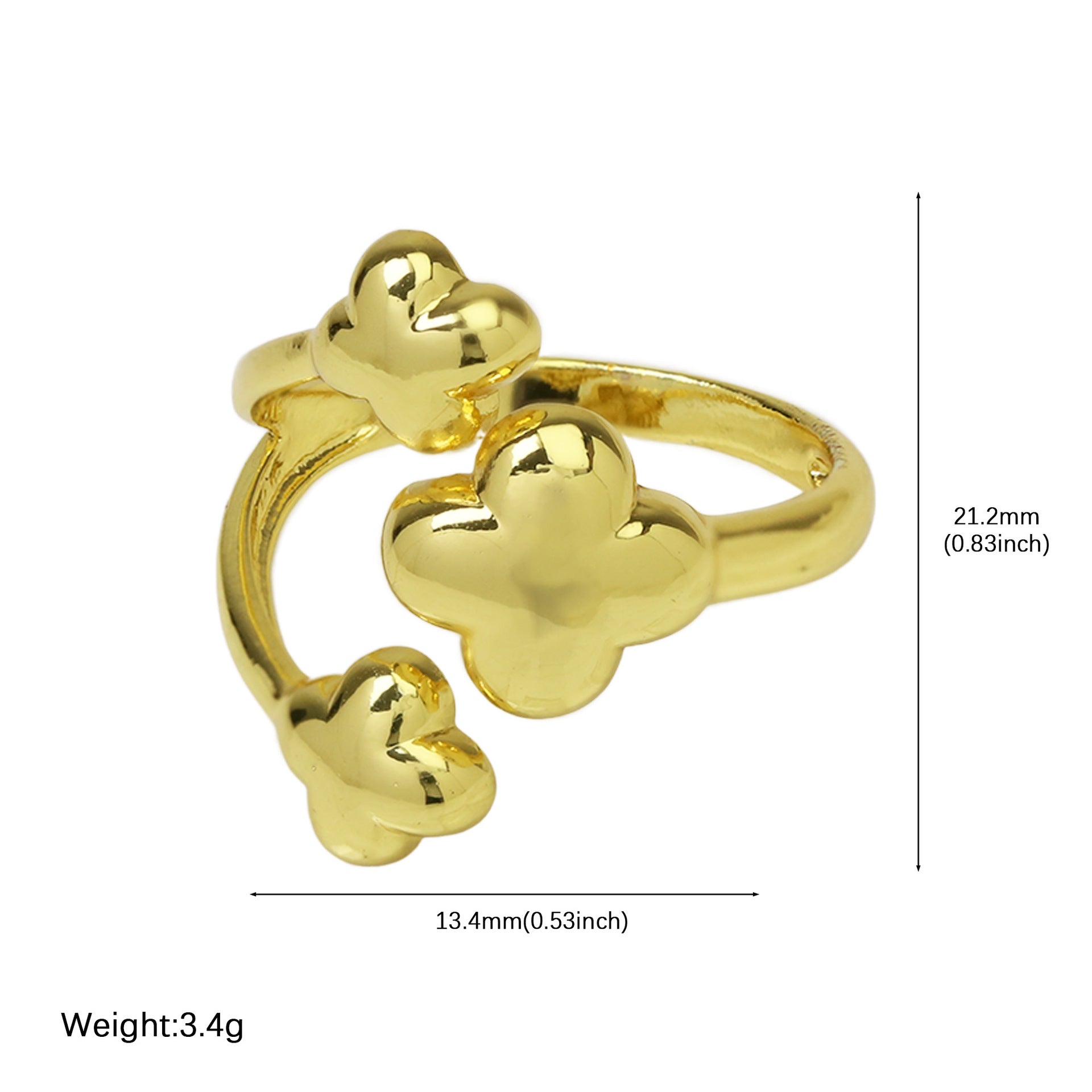 Wholesale High-End Brass Color-Preserving Glossy Large and Small Love Heart-Shaped Star Flower-Shaped Fashion Open Ring