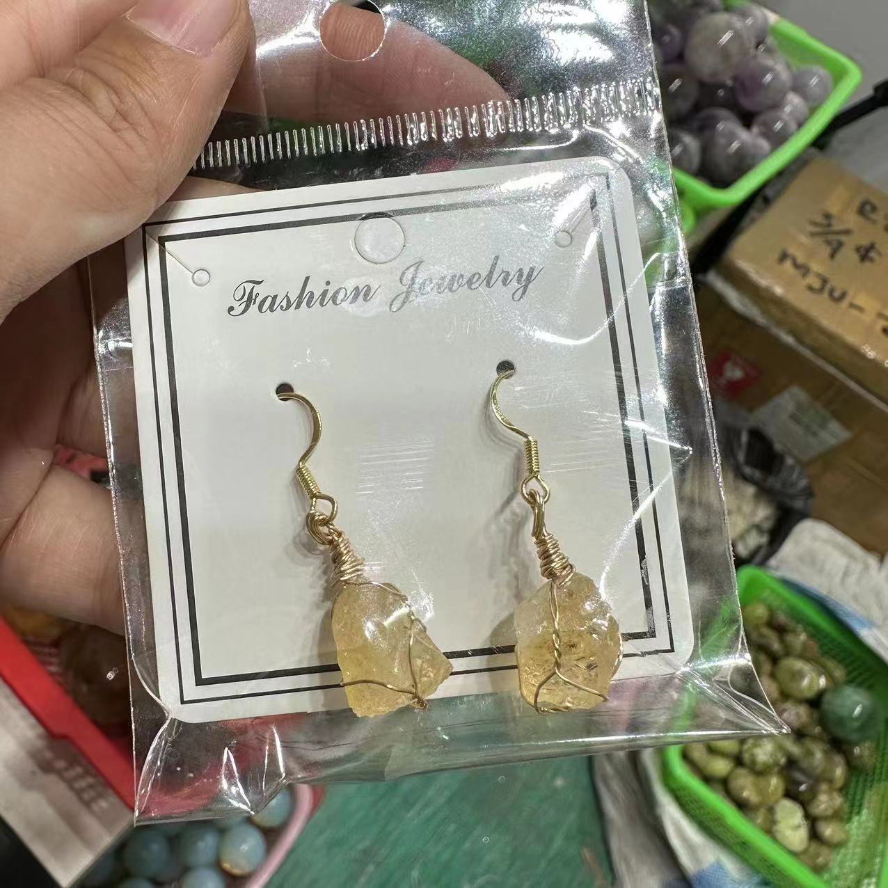 Wholesale Natural Crystal Irregular Rough Stone Handmade 18K Gold Wire Wound Citrine Earrings ACC-ES-XiuK001
