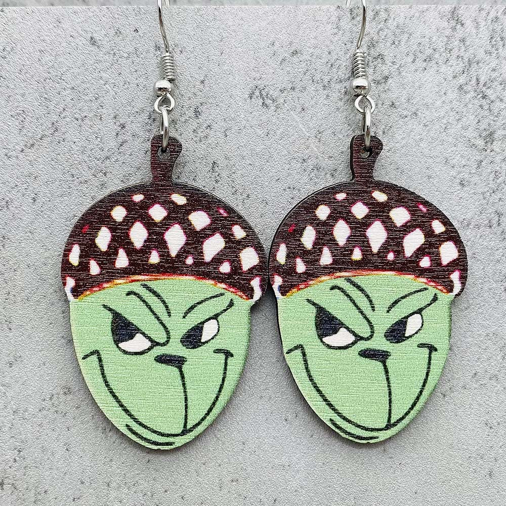 Wholesale  Halloween wooden earrings  pumpkin pine cone print  earrings