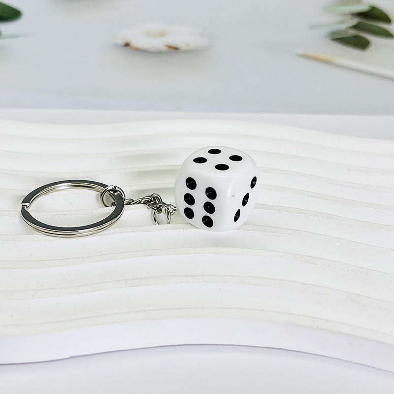 Wholesale Creative Resin Black and White Dice Keychain