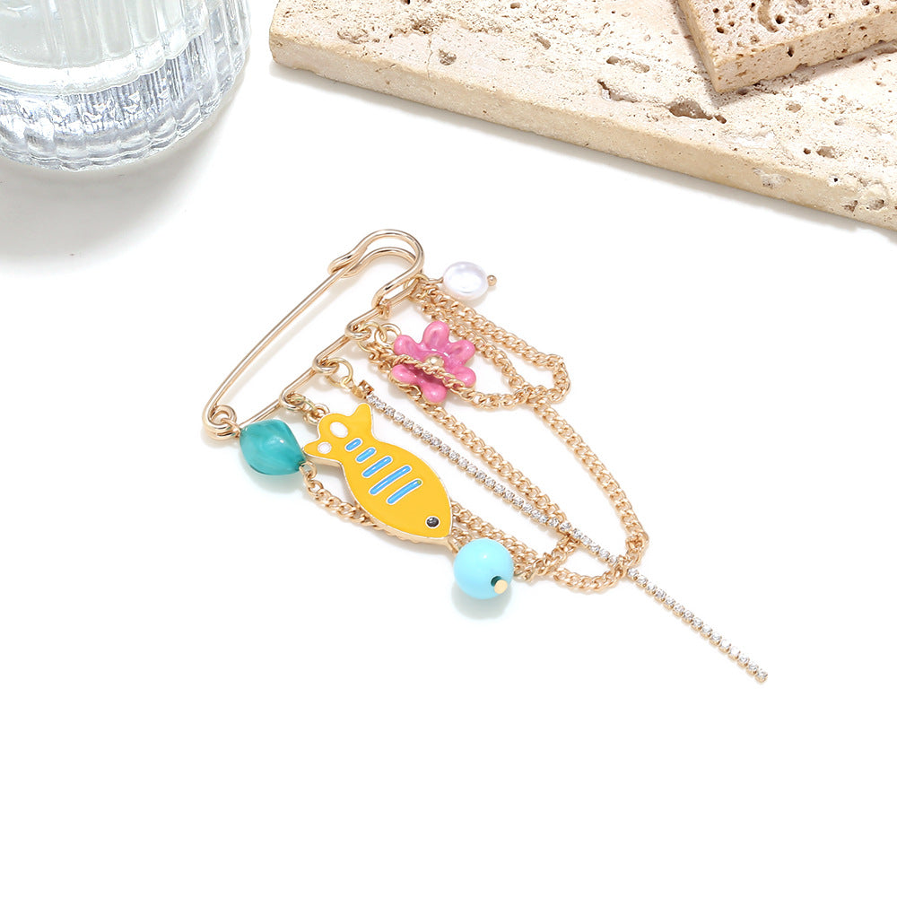 Wholesale Tropical fish and flower brooch marine animal element waistband pin clothing accessory