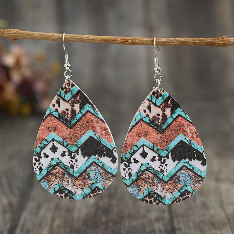 Wholesale Retro Western Drop-Shaped Leather Earrings with Leopard Print - Trendy Fashion Accessory for Gift or Boutique Resale