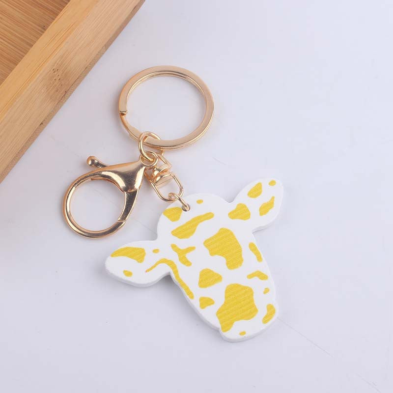 Wholesale Wooden Colored Cow Head and Cow Pattern Keychains