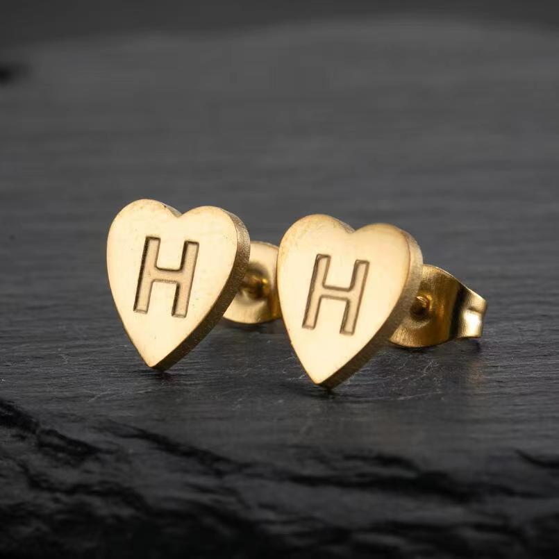 Wholesale Love Earrings English Letters Retro Gold and Silver Earrings Heart Earrings Titanium Steel ACC-ES-FaDiniya001