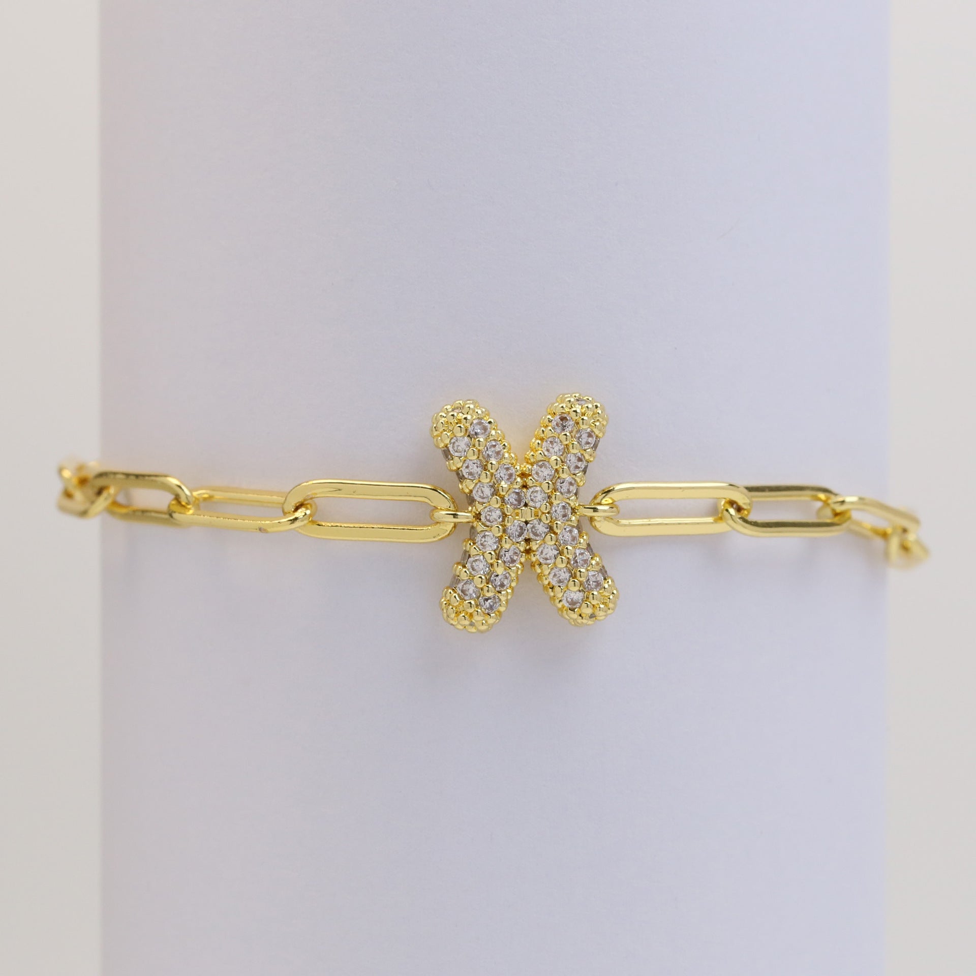 Wholesale 18k Bubble Balloon Diamond 26 Letter Paper Clip Adjustment Bracelet ACC-BT-BaiYi001