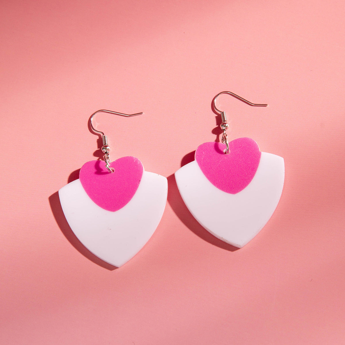 Wholesale Acrylic Hollow Printed Love Geometric Round Valentine's Day Earrings