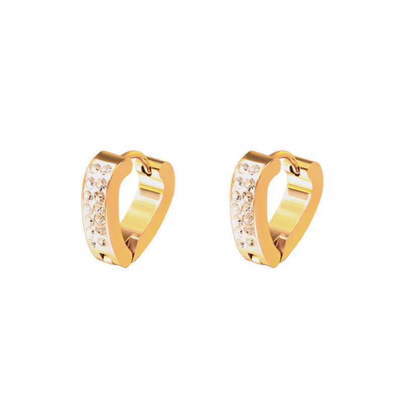 Wholesale Stainless Steel Double Row Diamond Love Earrings Bone Buckle - Jewelry Accessory