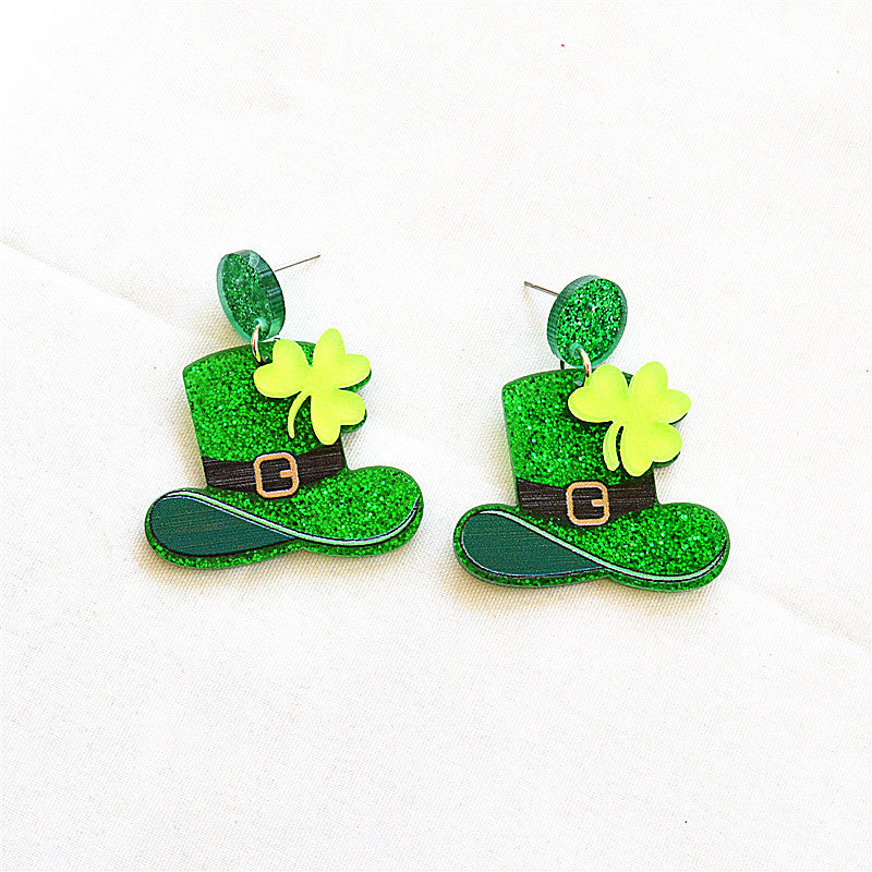 Wholesale St. Patrick's Day Green Acrylic Shamrock Earrings ACC-ES-XN042