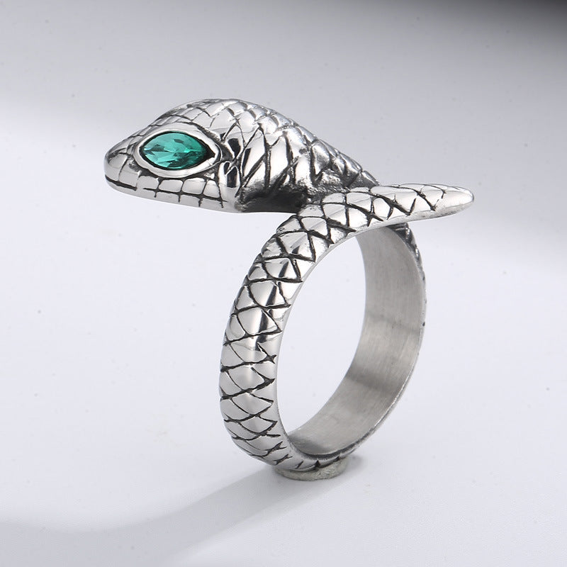 Wholesale snake punk green eyes snake titanium steel ring