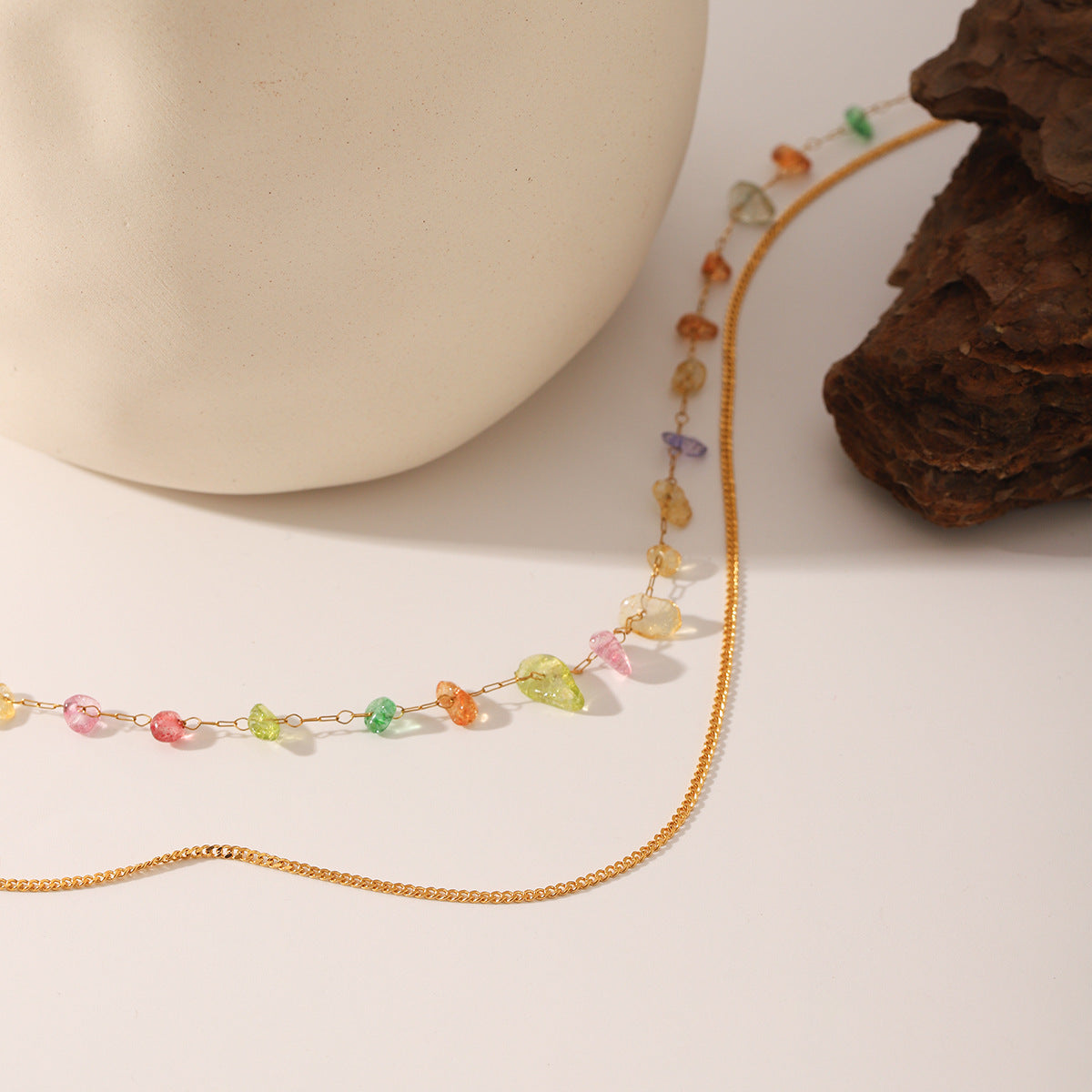 Wholesale  Stainless Steel 18K Gold Color Gravel Double Chain Necklace