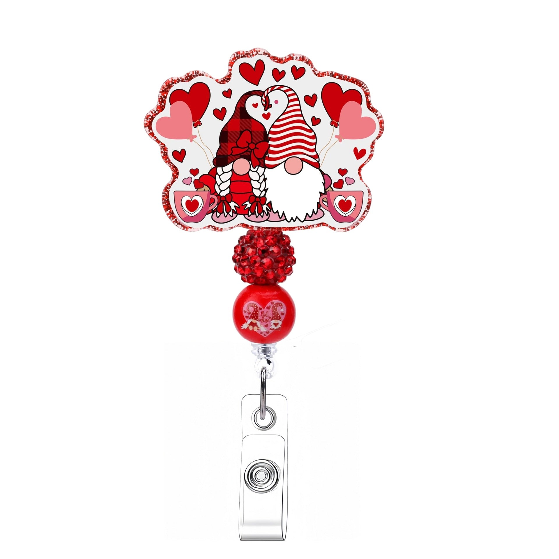 Wholesale  Pink Beaded Valentine' s Day Retractable Badge Reels,