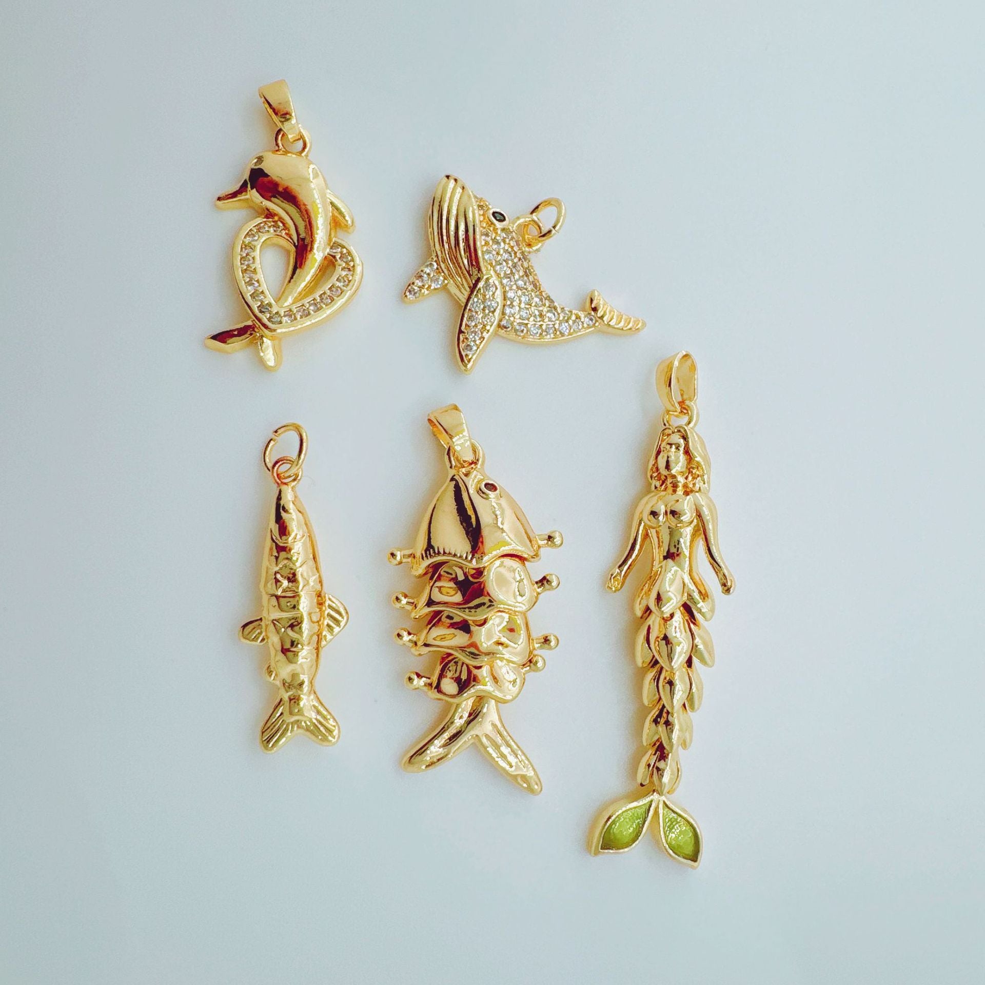 Wholesale Marine Mermaid Fish Bone Pendant Necklace,  Copper Layering Jewelry for Women